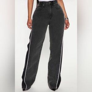 Fashion Nova Black Jeans with White Side Stripe